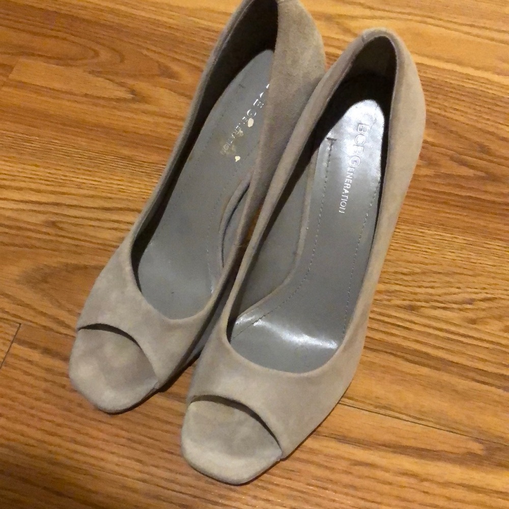 Gray suede BCBG peep toe heels genuine leather